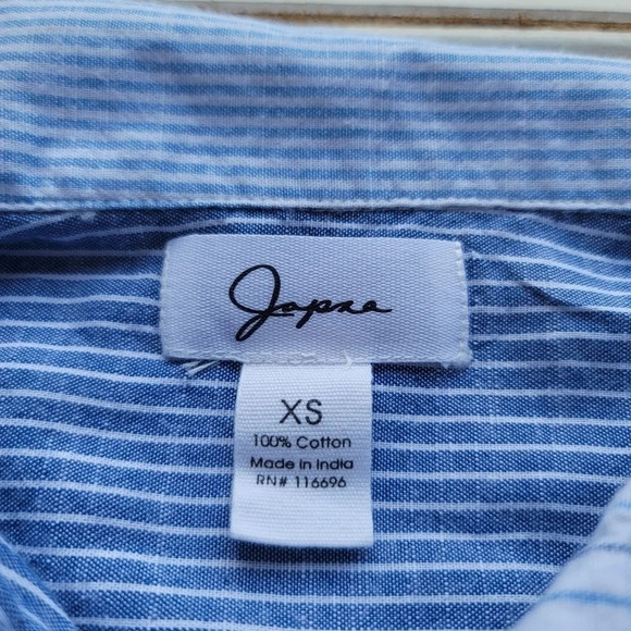 Japna Women's Dress Blue White Striped Sleeveless Elast Waist Shirt Button Sz XS - Picture 3 of 13